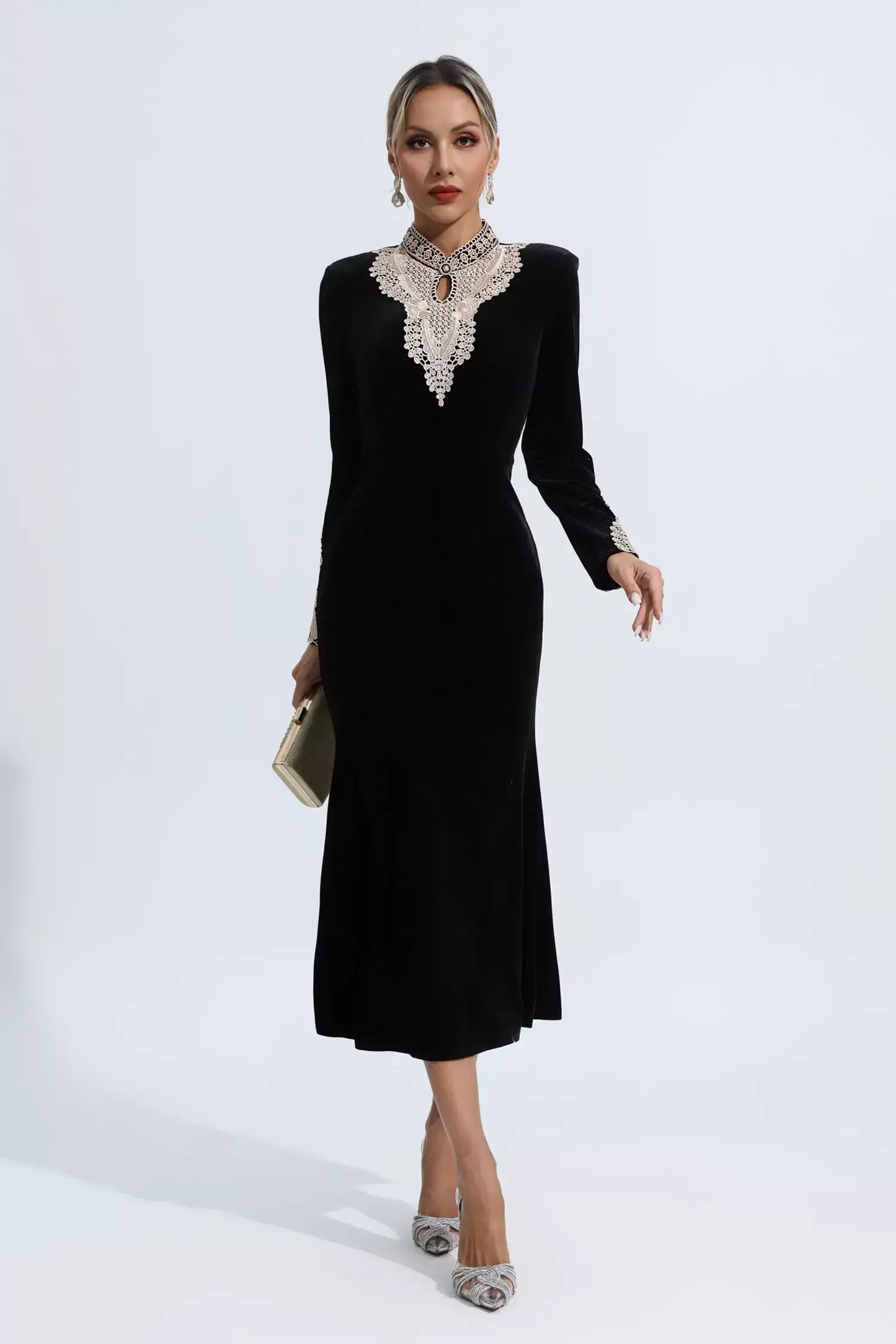 Melany black velvet maxi dress size S
