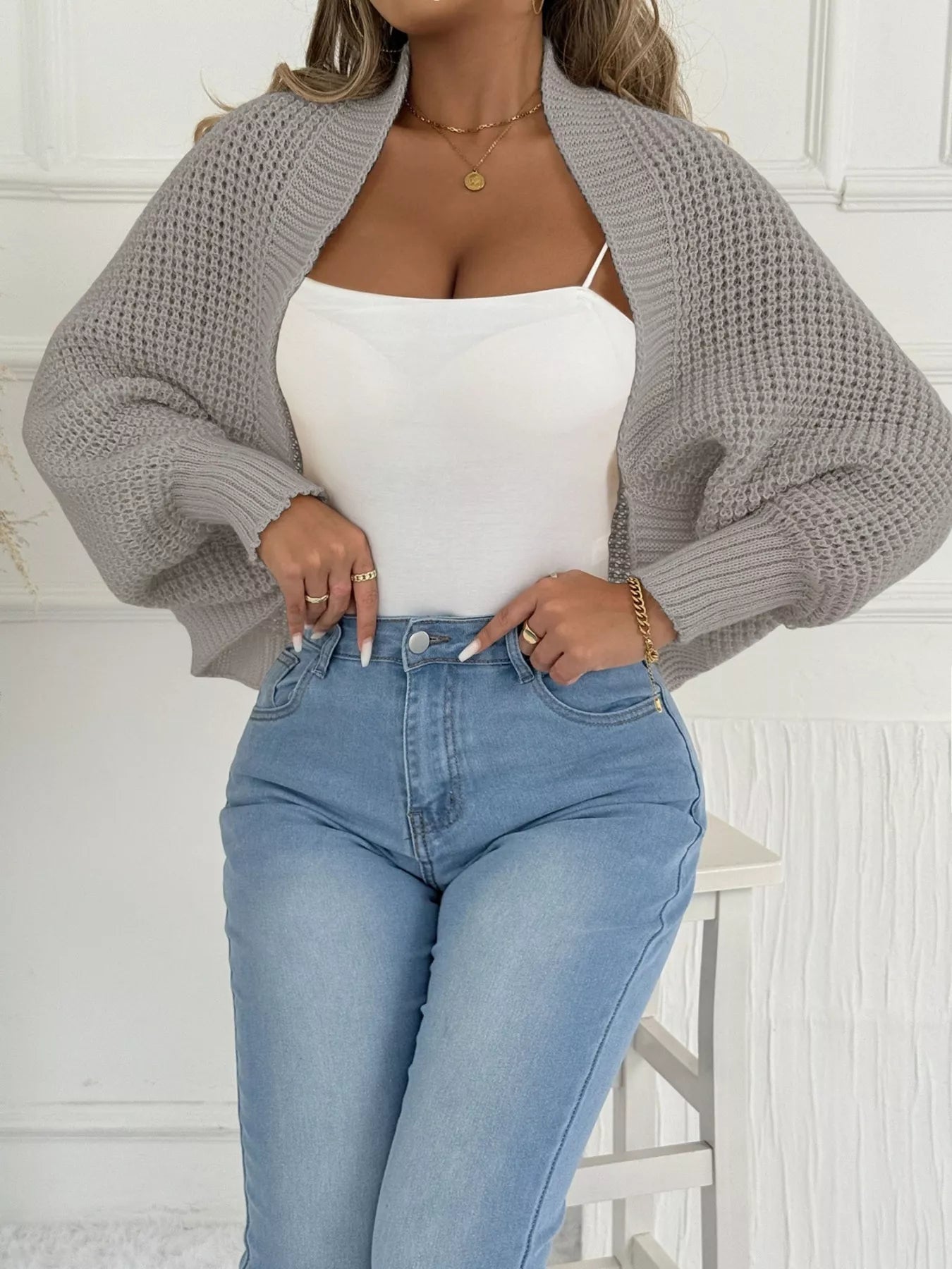 Open Front Batwing Sleeve Cardigan – Cozy Women’s Relaxed Fit Layering Sweater