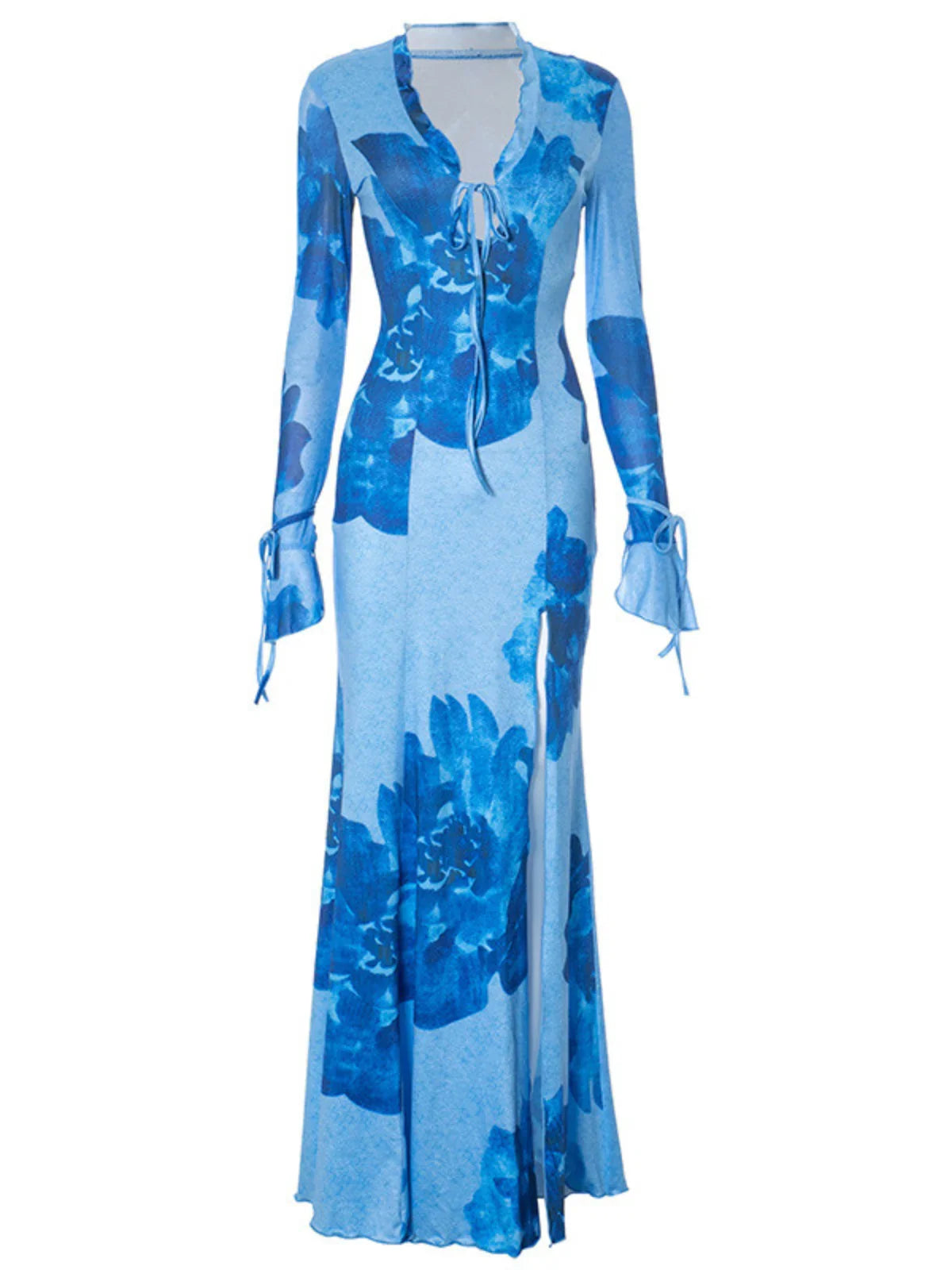 Blue Blossom Slit Maxi Dress