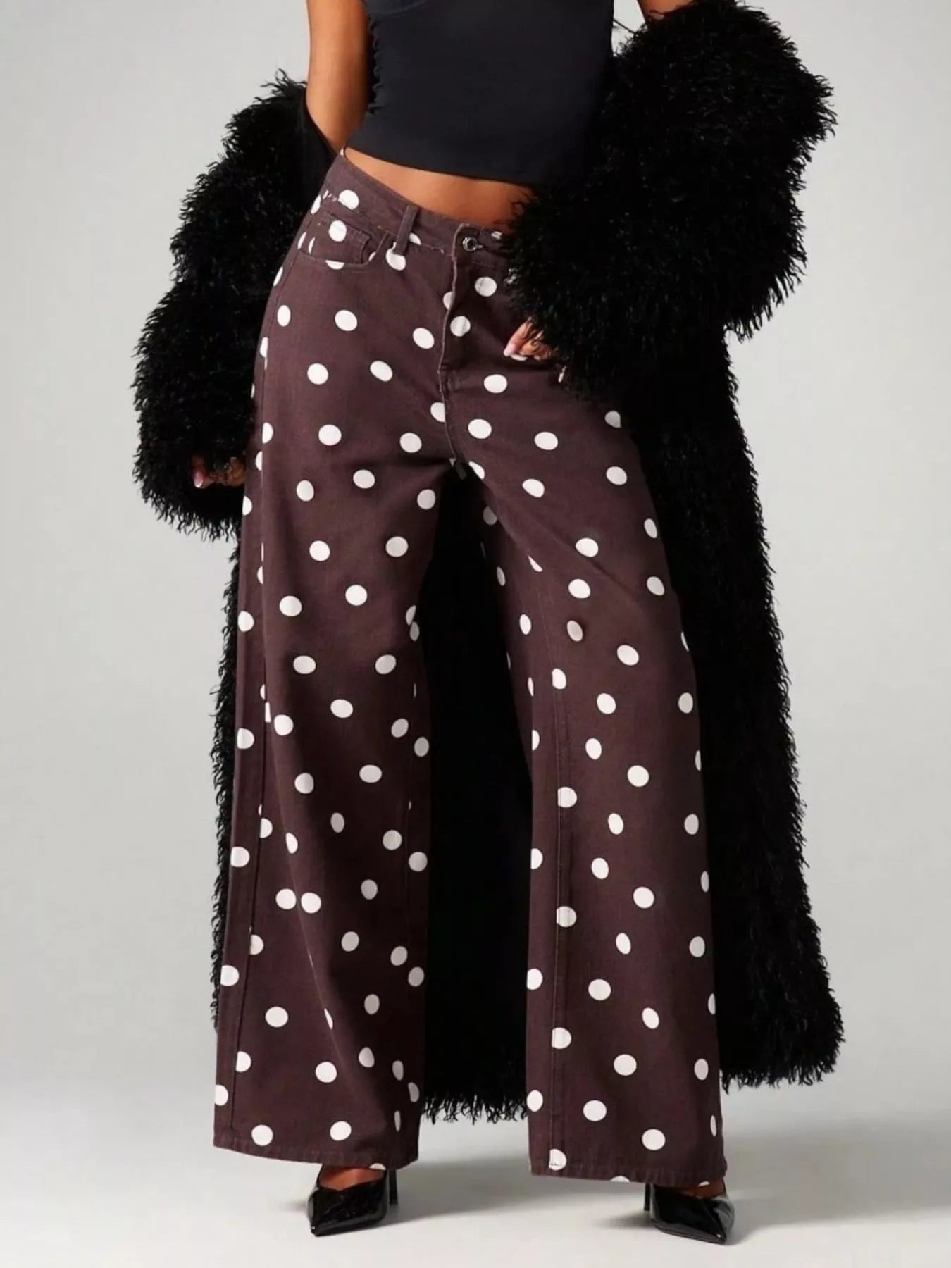 Polka Dot Wide-Leg Jeans