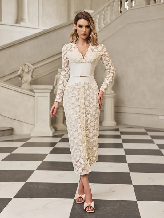 Élodie Lace Waist Midi Dress