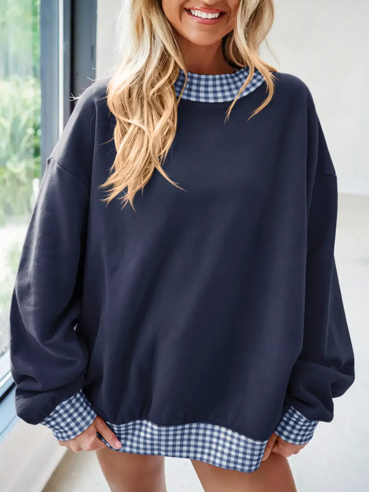 Gingham Trim Sweatshirt