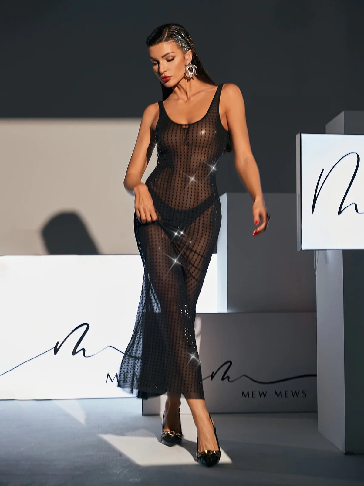 Black backless see-thru maxi dress
