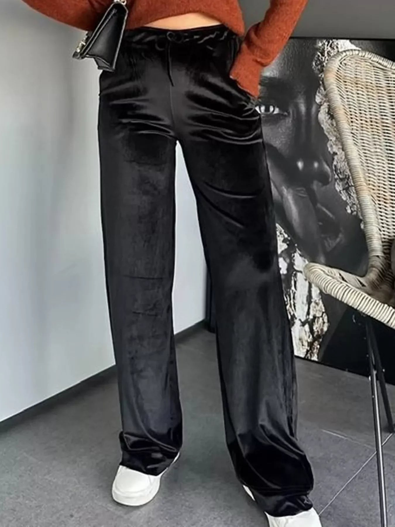 Black Velvet Wide Leg Pants