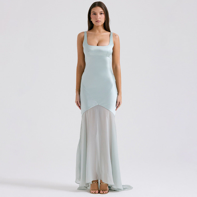 Vittoria silk/satin maxi dress/ blue