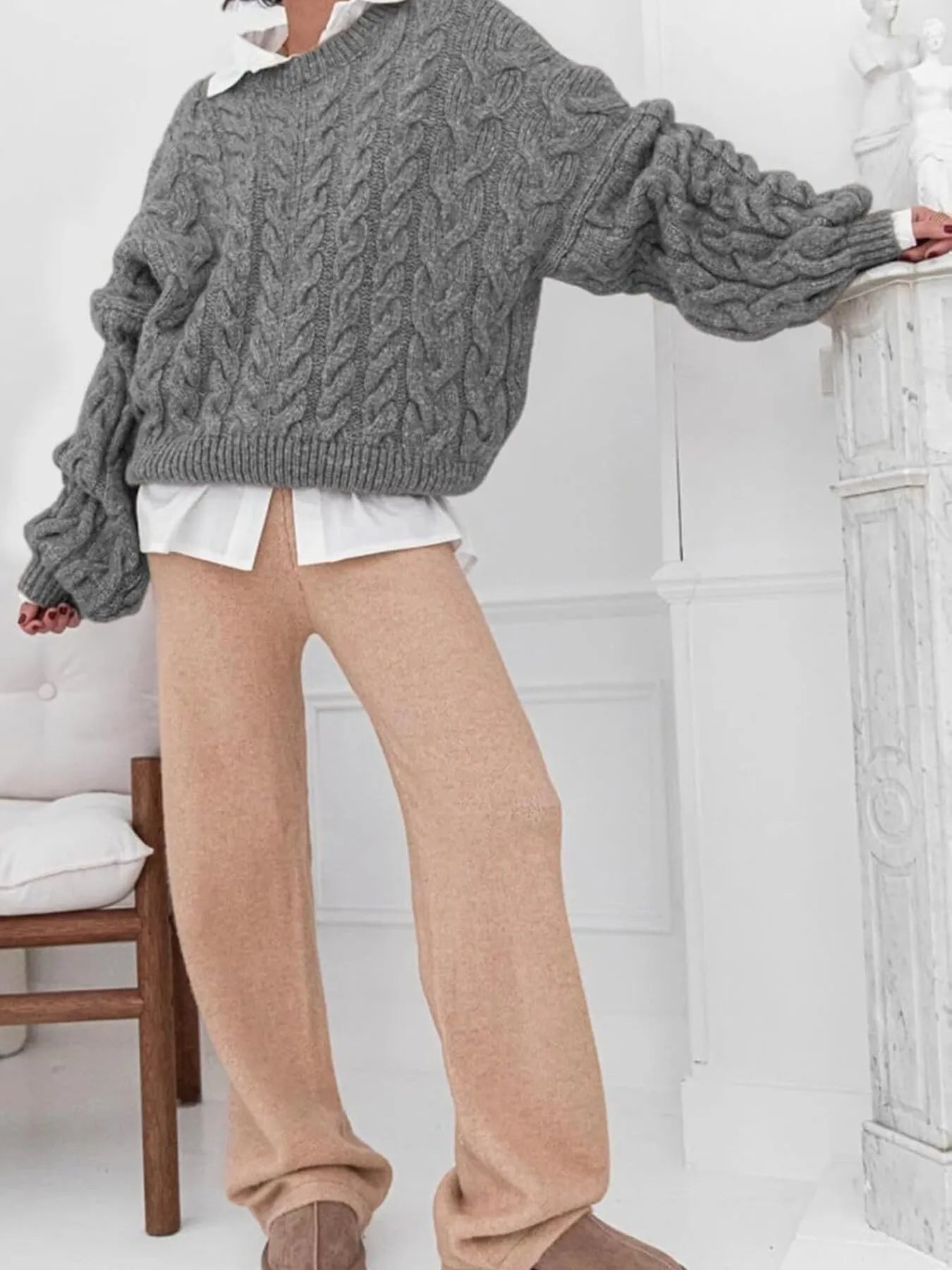 Cable Knit Long Sleeve Sweater – Cozy, Classic Winter Essential