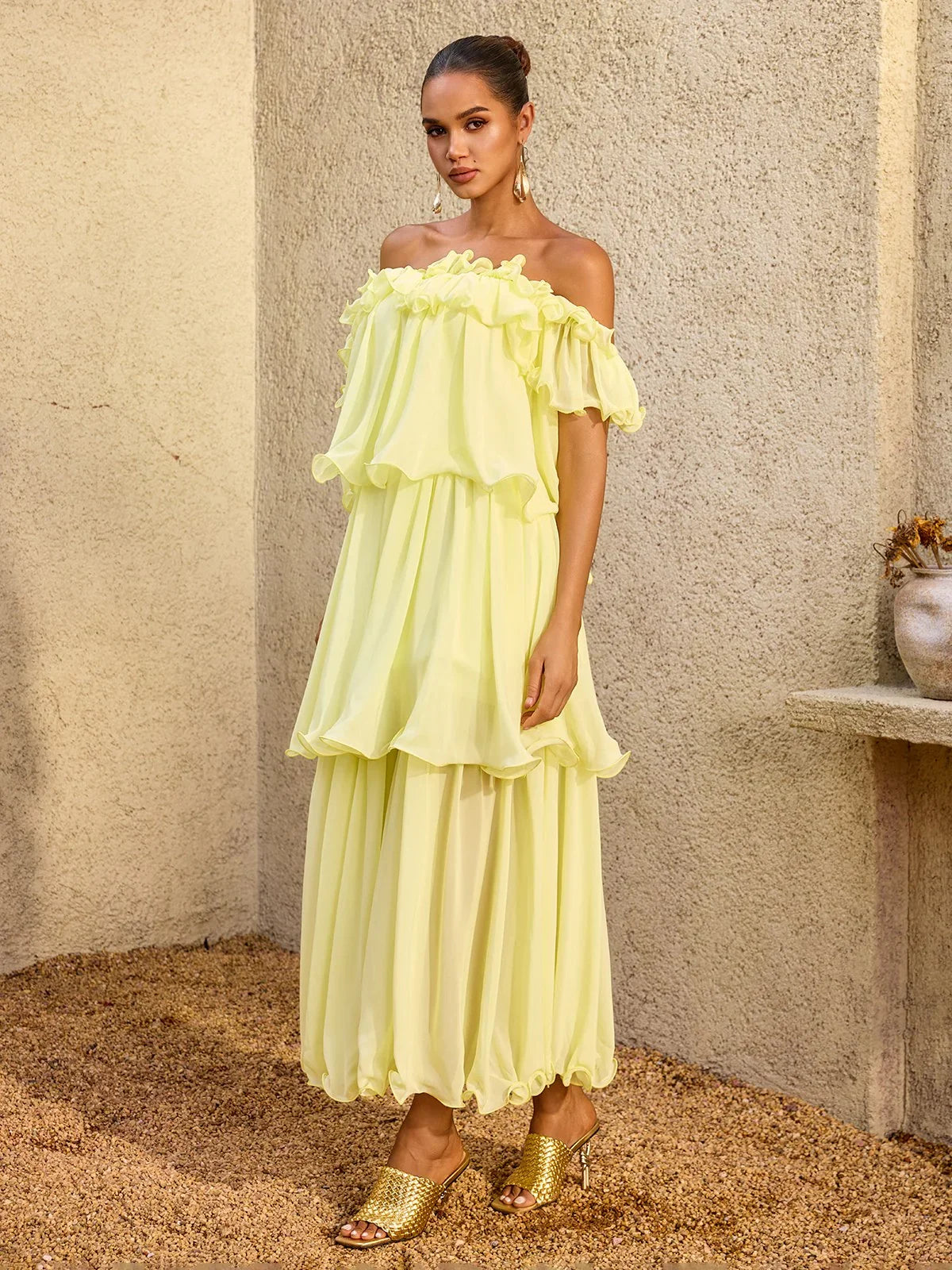 Limoncello Ruffle Chiffon Maxi Dress