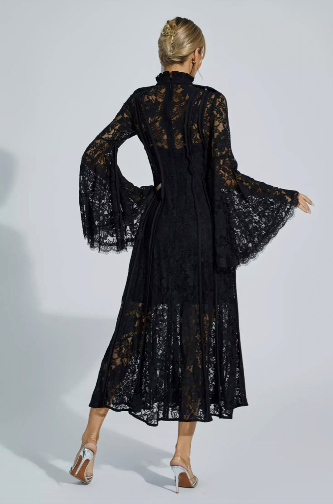 Ava black lace midi dress