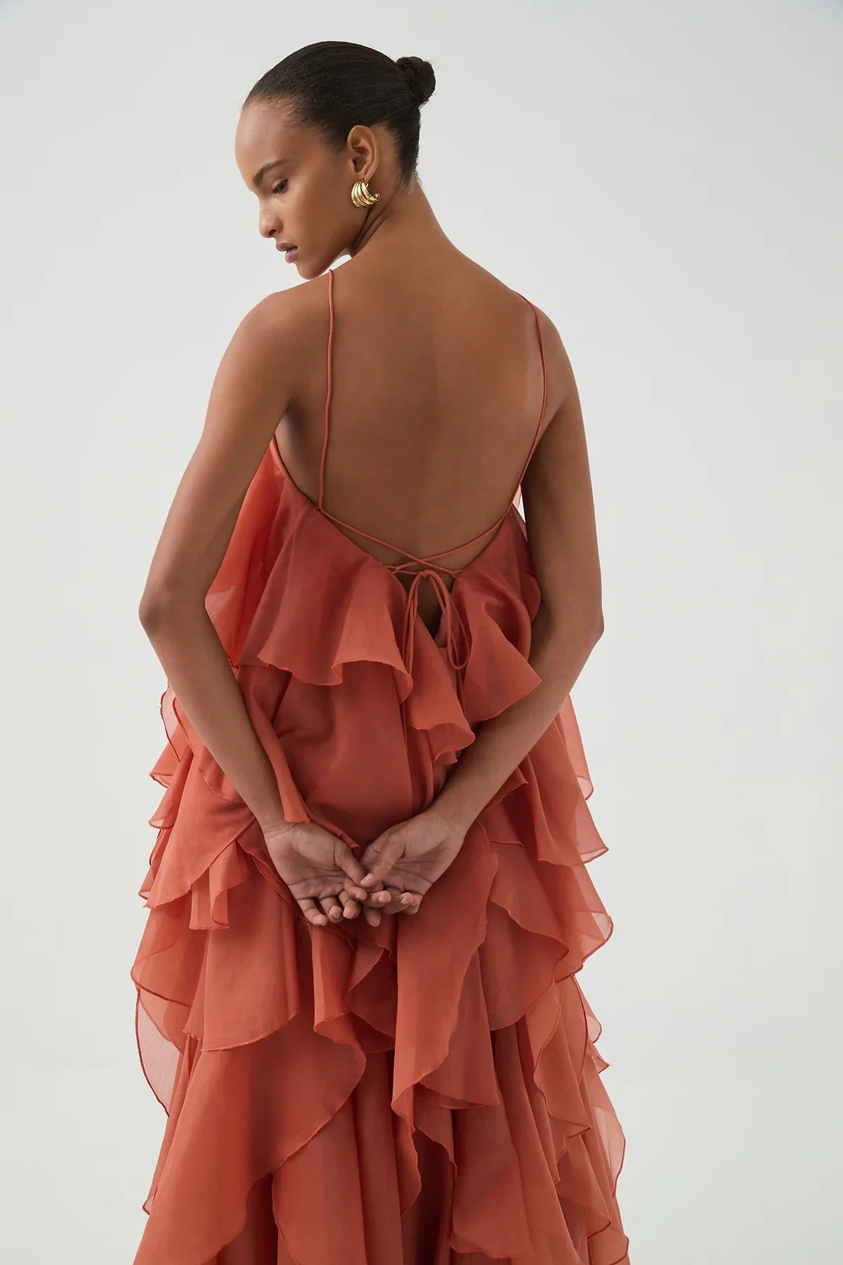 Flower layered backless maxi dress