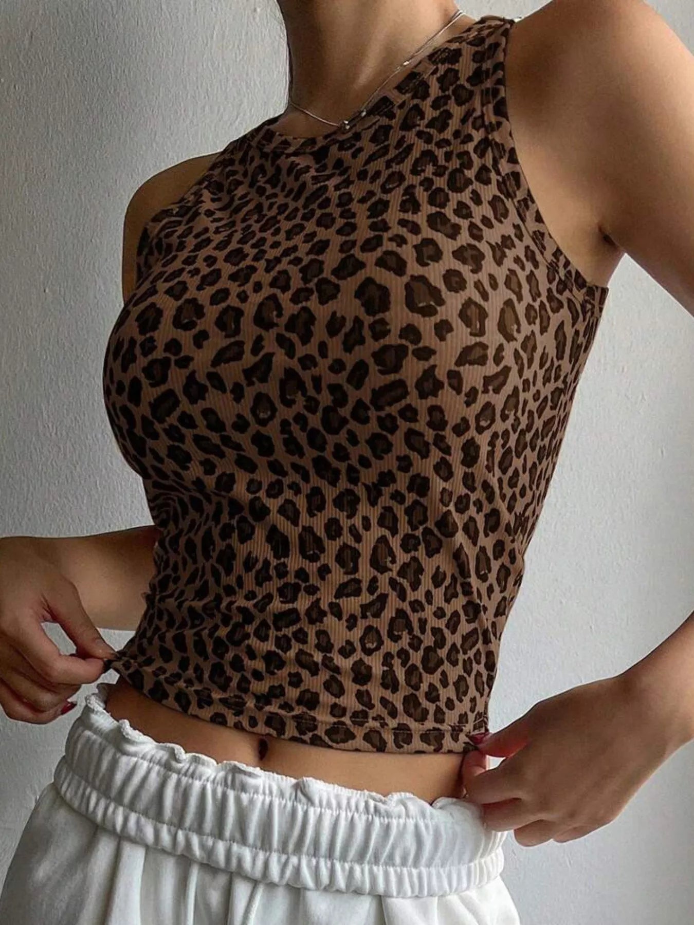 Leopard Ribbed Knit Tank