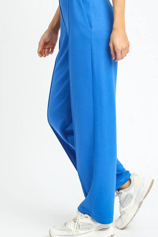 Sky Blue Luxe High Rise Wide Leg Pants