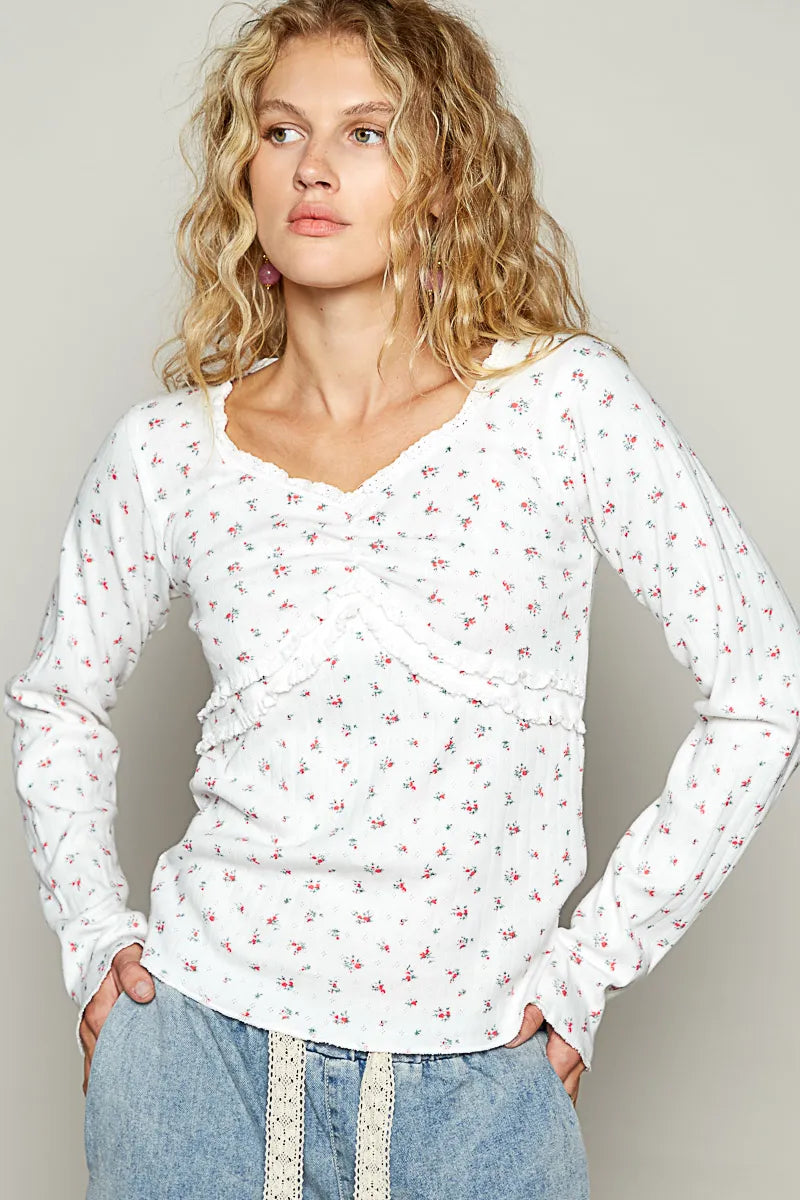 Long Sleeve Floral V-Neck Shirt