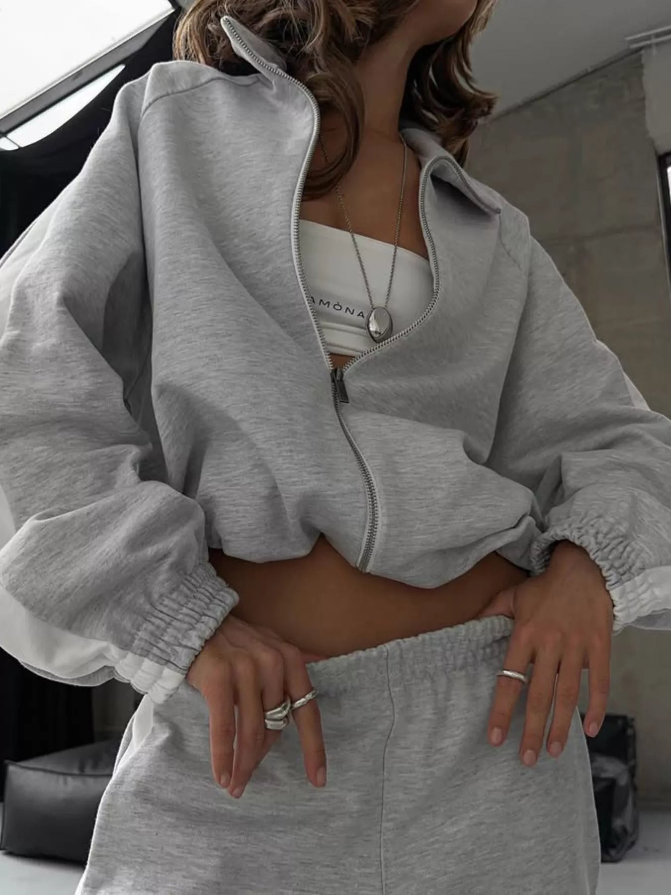 Zip Up Long Sleeve Outerwear and Pants Set