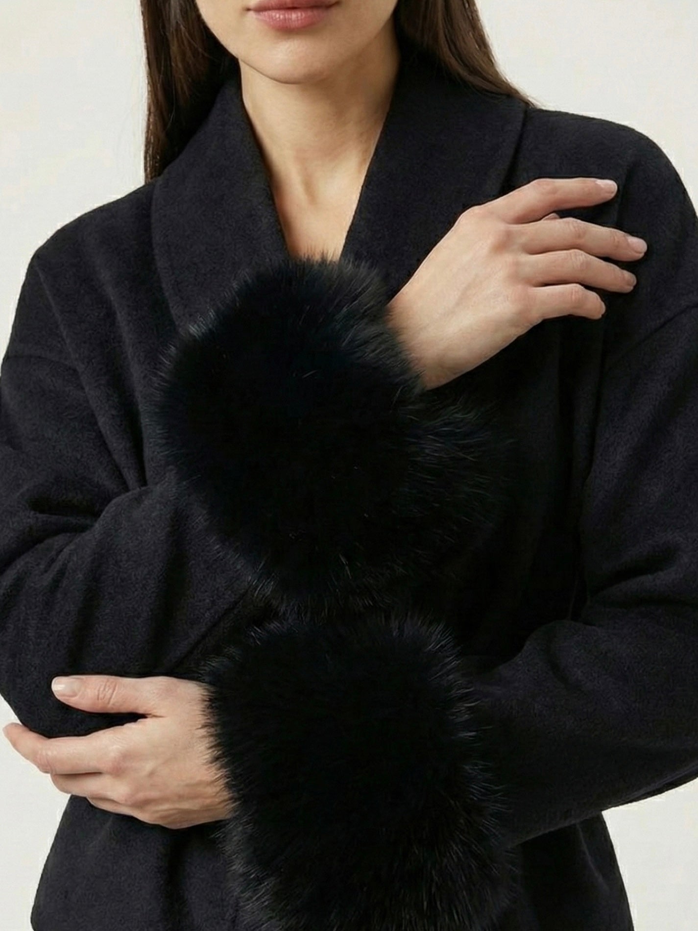 Celine | Belted Coat with Faux Fur Cuffs