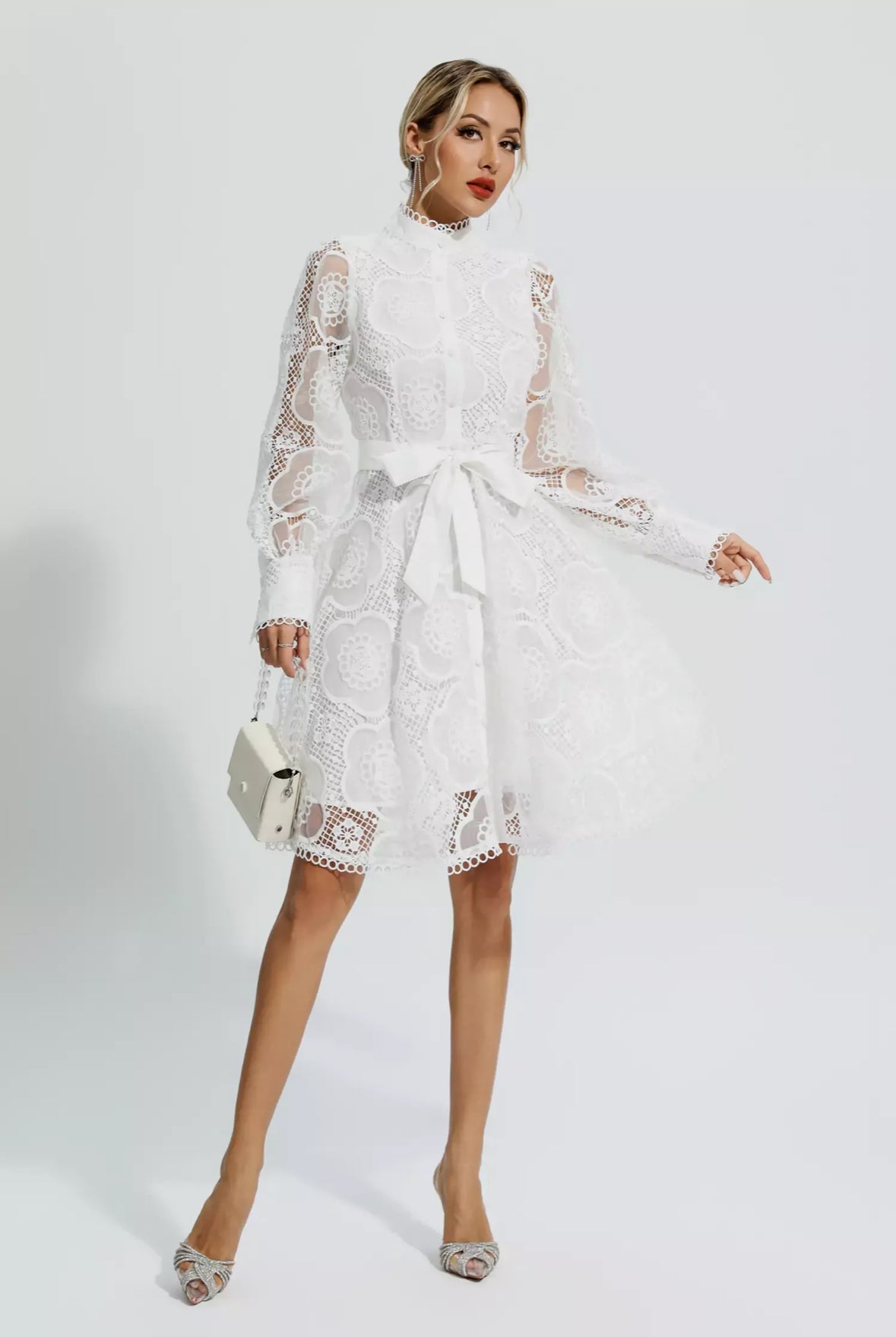 Floral lace tied mini dress