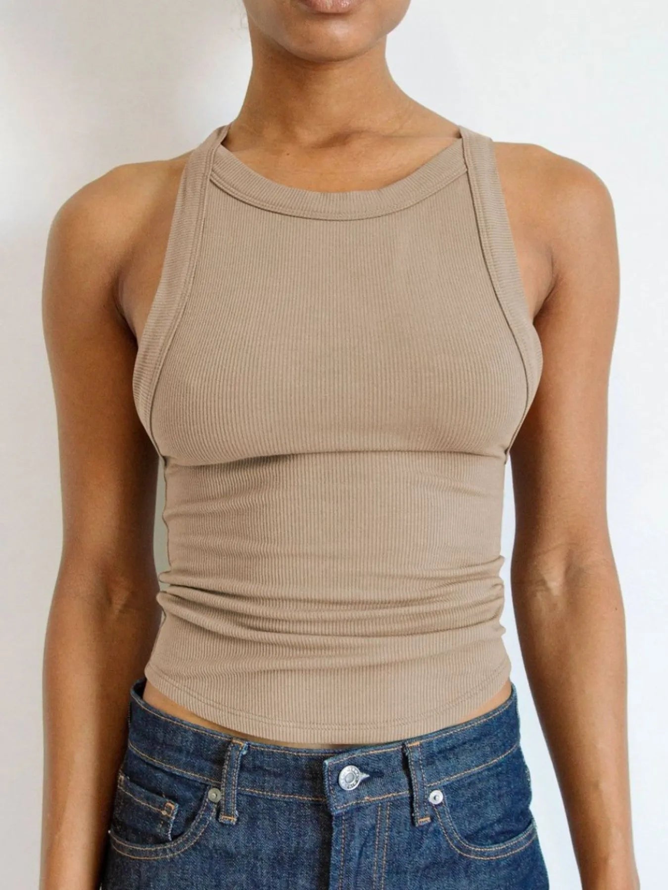 Asymmetrical Back Ribbed Crop Tank Top