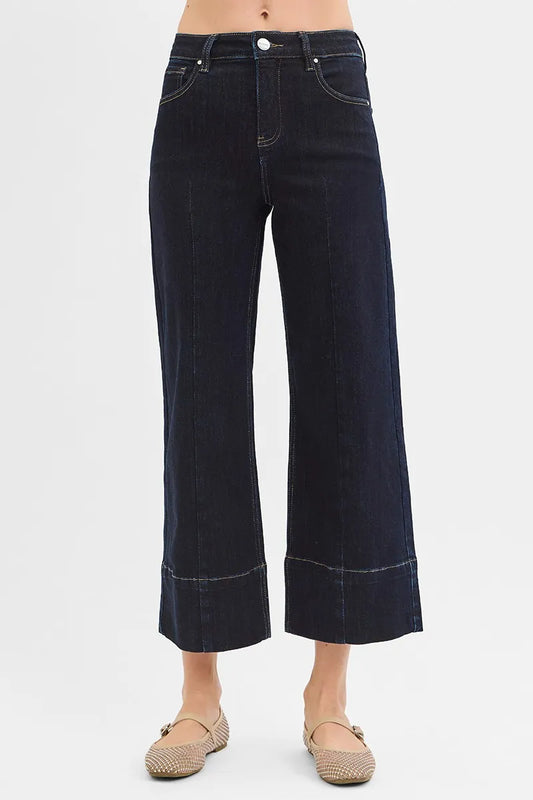 Tummy Control High Rise Crop Jeans with Wide Seam Detail