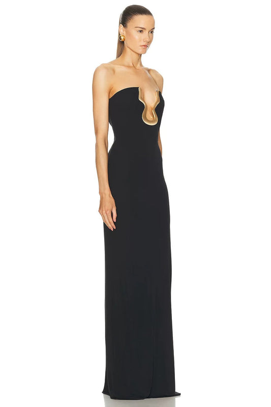 Strapless bandage black maxi dress