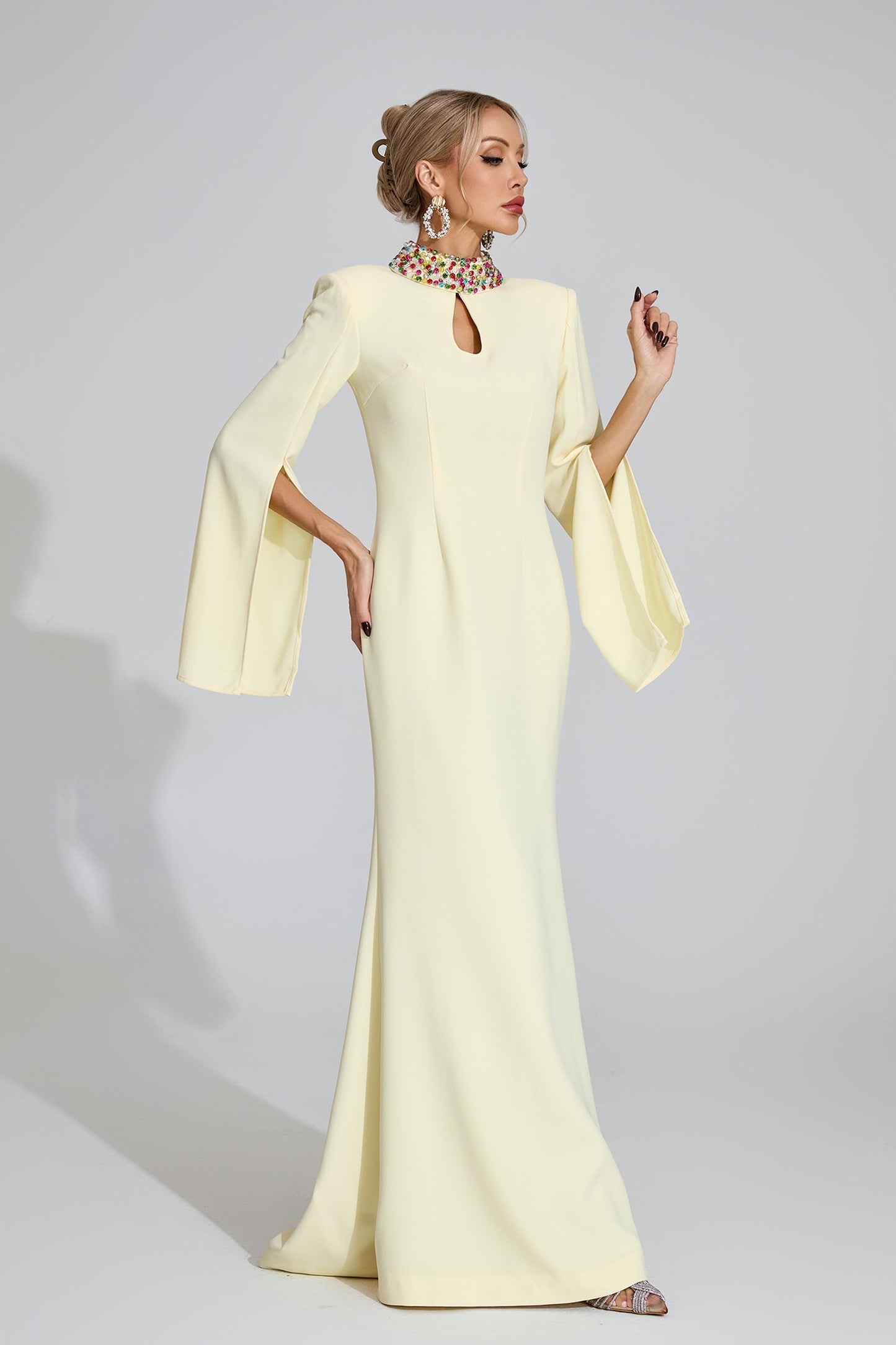 Aurora Crystal Collar Cape Gown size M