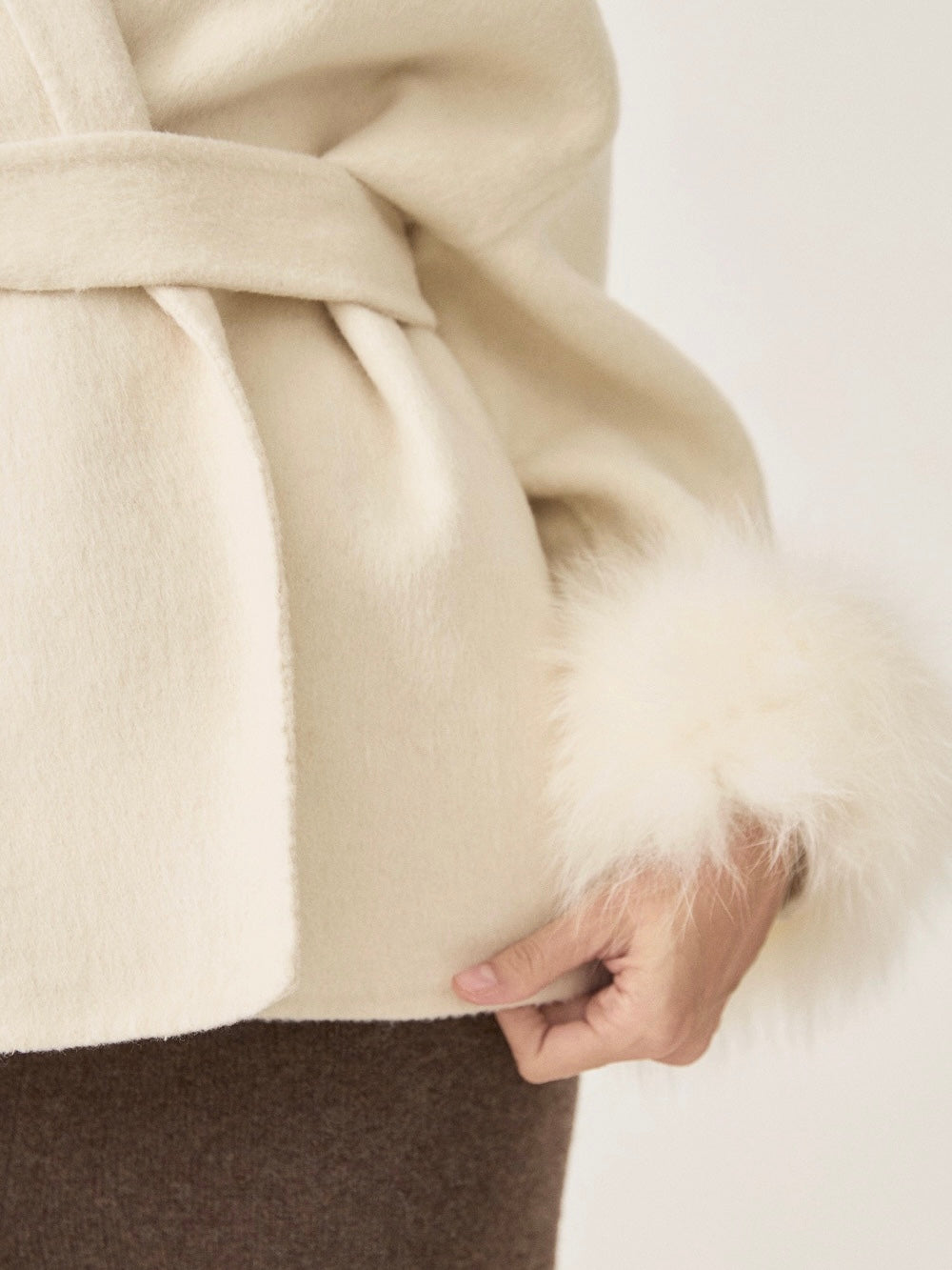 Celine | Belted Coat with Faux Fur Cuffs