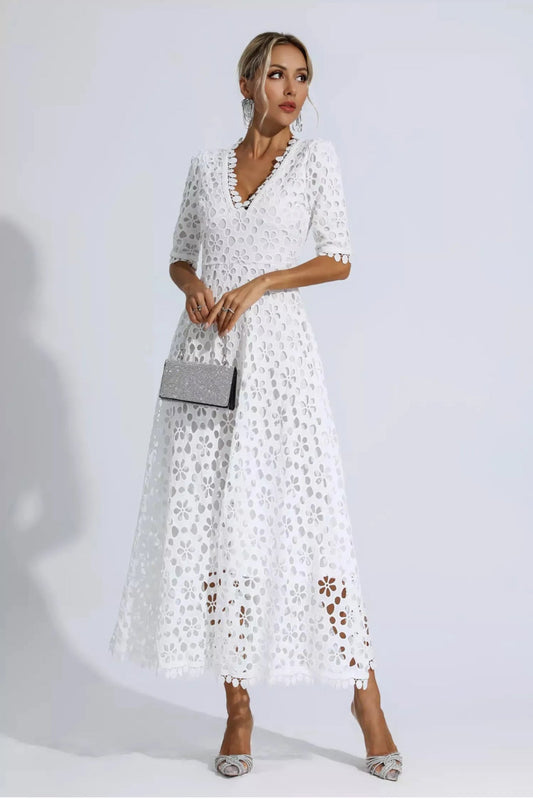 White floral lace maxi dress Size S