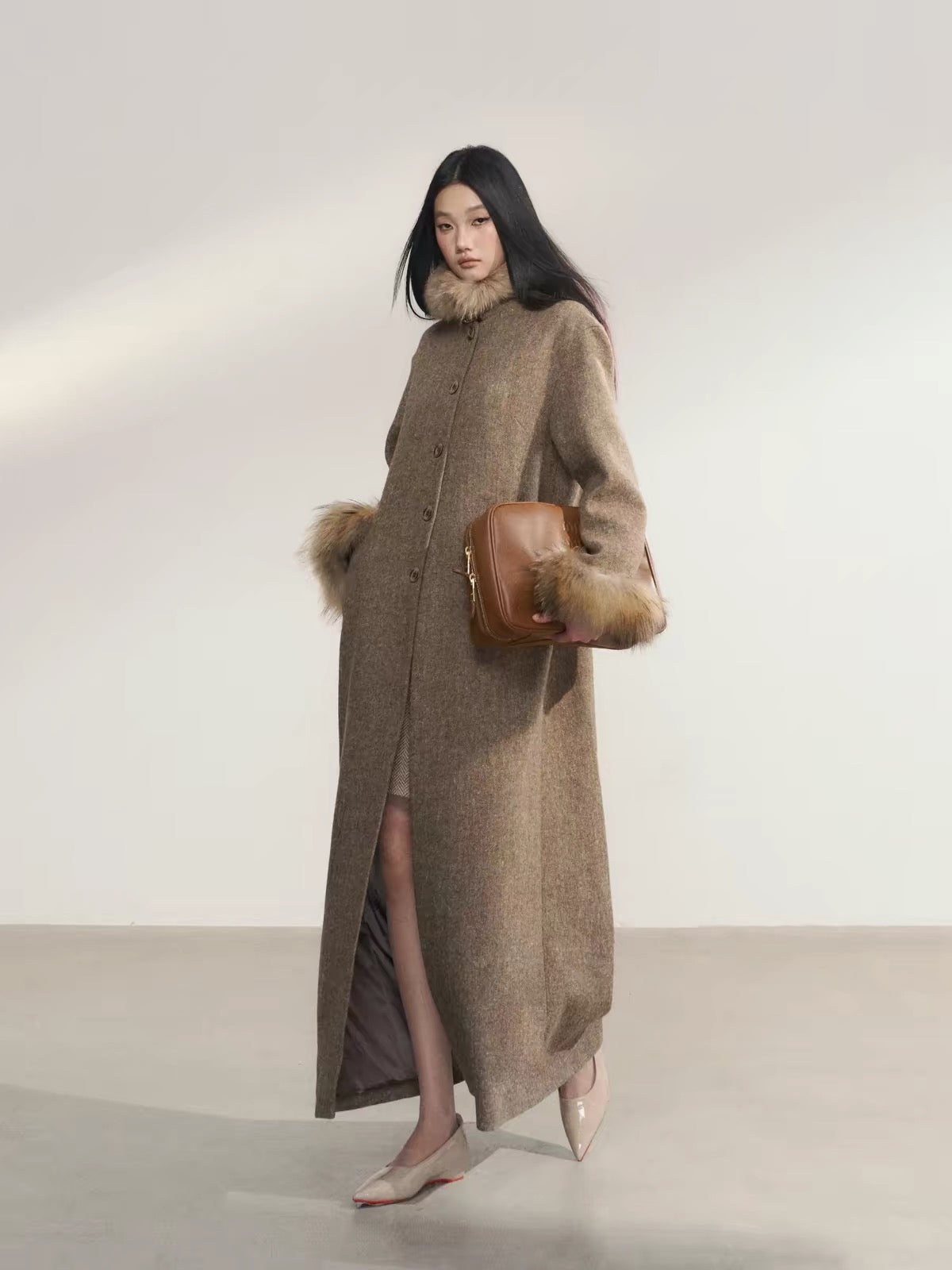 Marlowe Faux Fur Trim Maxi Coat