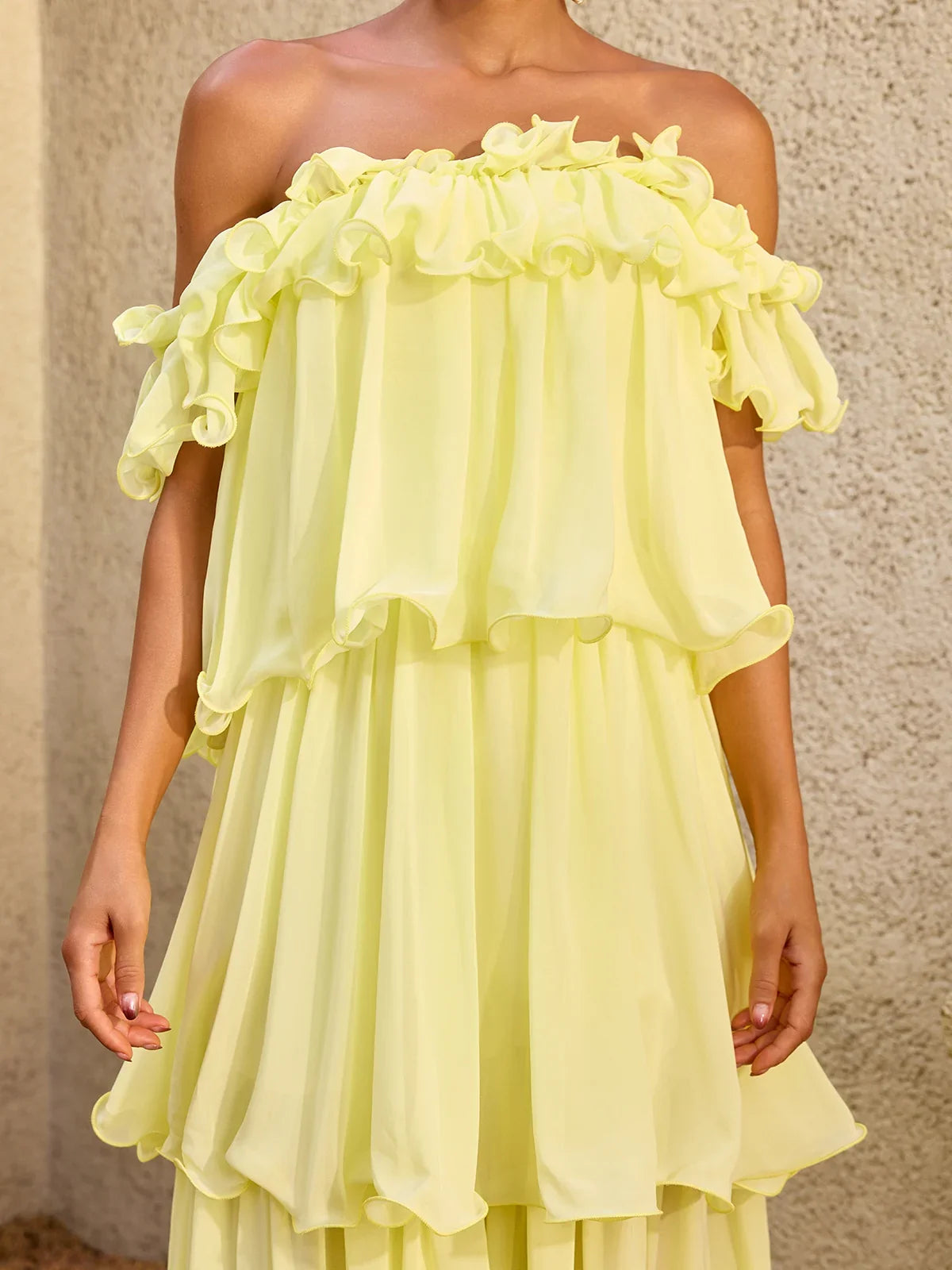 Limoncello Ruffle Chiffon Maxi Dress