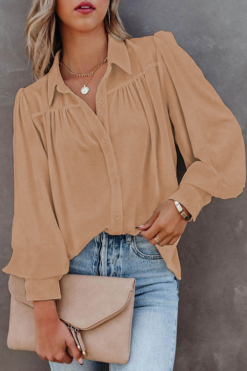 Crush Ready Button Down Long Sleeve Top Khaki
