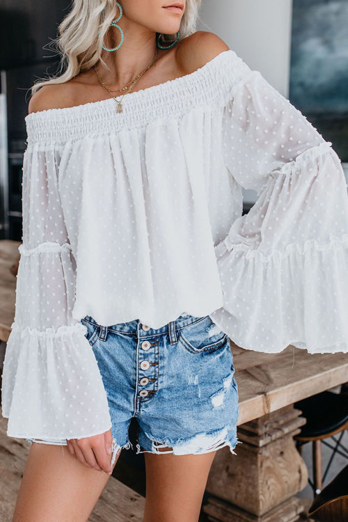 In the Breeze Dot Off Shoulder Shirt - 3 Colors White