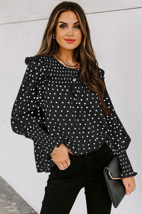 Keeping It Cute Dot Print Long Sleeve Top Black