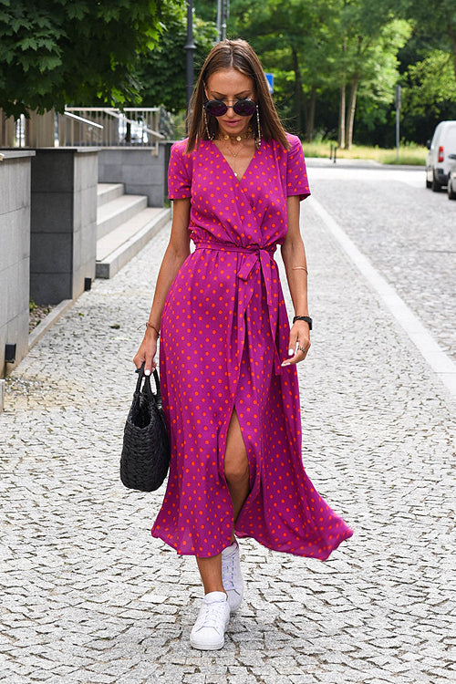 Do What You Love Print High-Slit Maxi Dress - 4 Colors Rose Red Dot