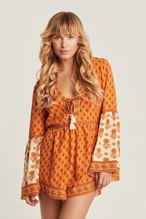 Creazy Kids Boho Print Long Sleeve Romper - 2 Colors Orange