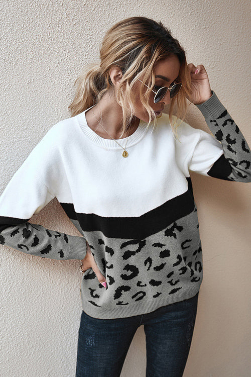 Going For Cozy Leopard Long Sleeve Sweater - 3 Colors Grey