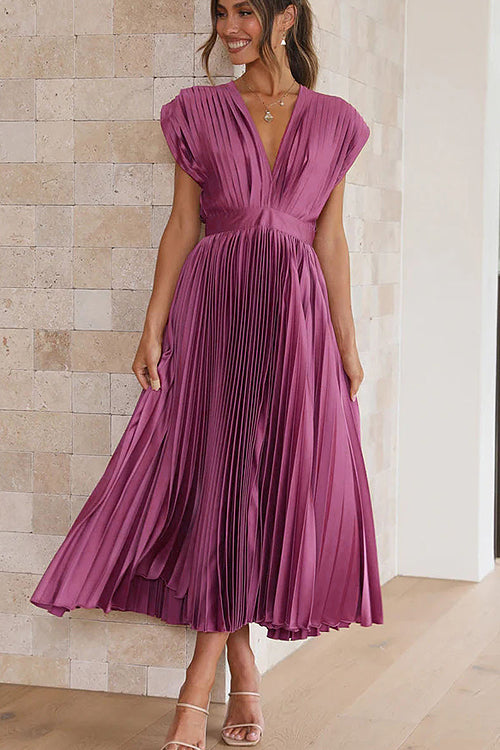 It's Another Day V-Neck Pleated Midi Dress - 5 Colors Mauve