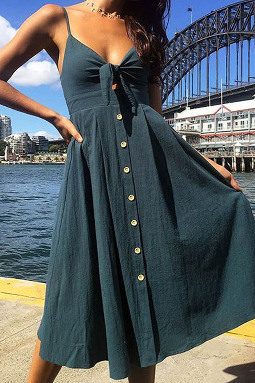 Bowknot Fit&Flare Midi Dress - 8 Colors Blue-green