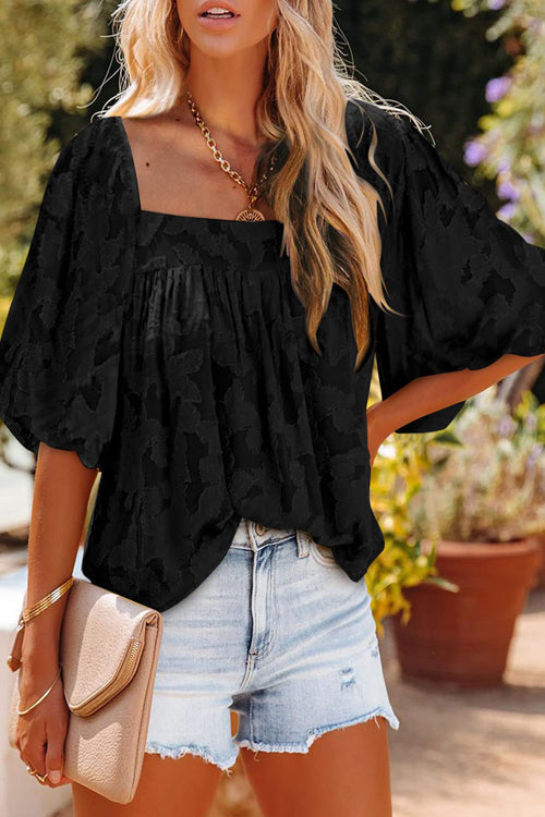 Hours with You Floral Jacquard Short Sleeve Top - 7 Colors Black