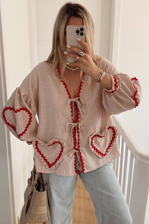Adorably Elite Tie-Front Gingham Top - 9 Colors Beige&Red