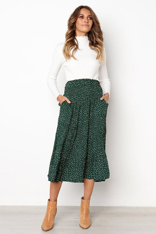 Keep Loving Pleated Print Pocket Maxi Skirt - 7 Colors Green