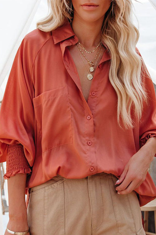 Love Life Oversized Pocket Balloon Sleeve Shirt - 3 Colors Orange
