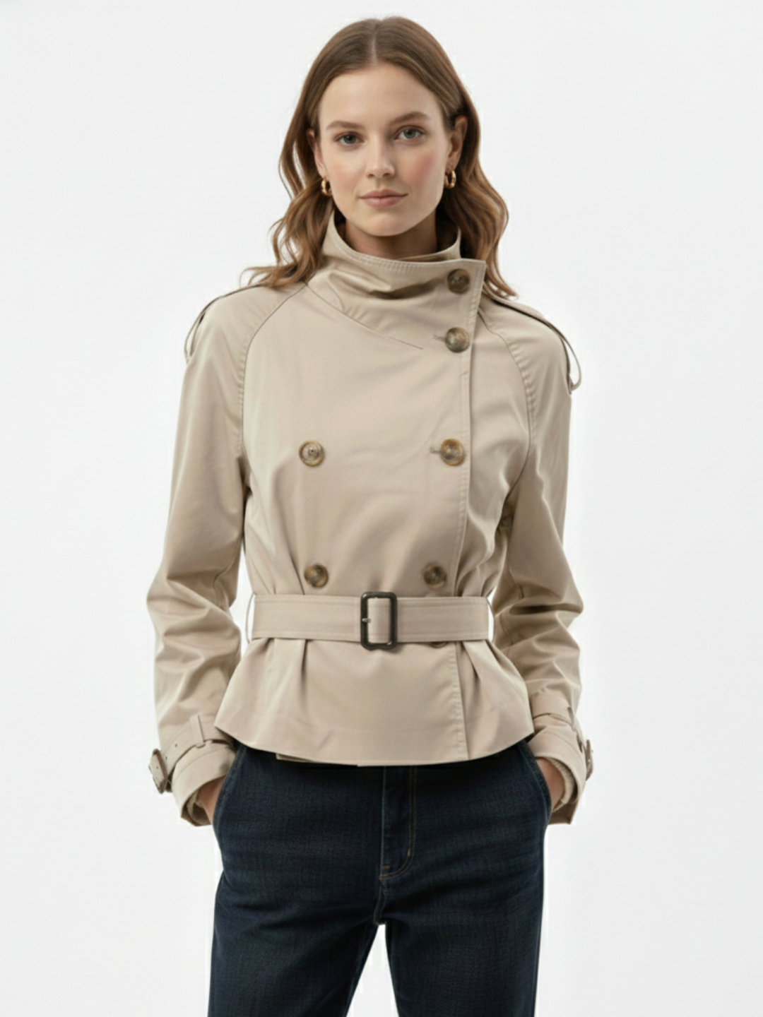 High-Neck Belted Trench Coat | Isabelle