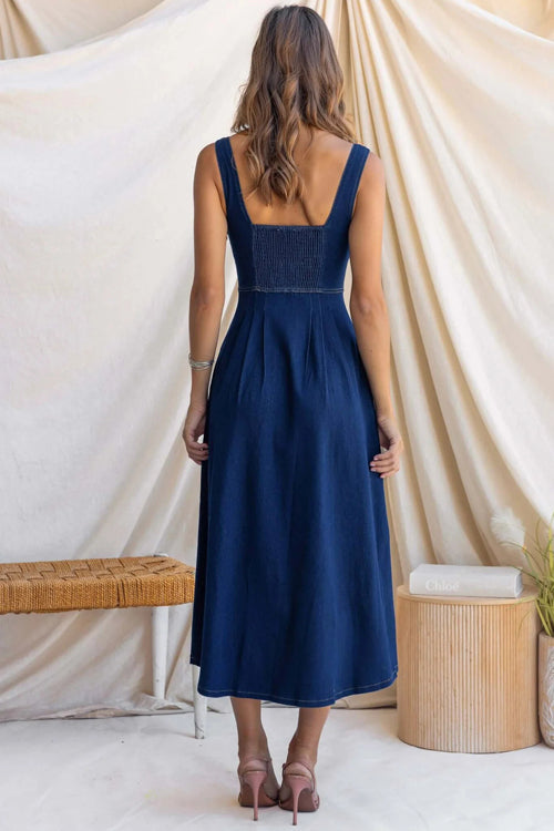 Didi Corset Bodice Denim Midi Dress - 2 Colors