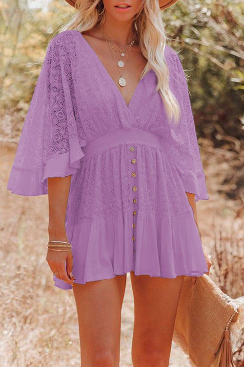 Dreamy Date Lace V-Neck Mini Dress - 7 Colors Purple