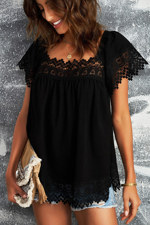 For The Weekend Lace Short Sleeve Top - 5 Colors Black