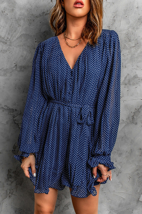 Dance All Night Pleated Flare Mini Dress - 6 Colors Navy Dot