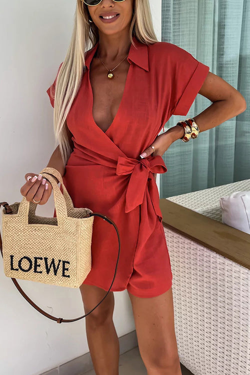 Moment for Life Short Sleeves Wrap Romper - 4 Colors Brick Red