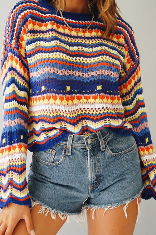 Let's Get Away Colorful Stripe Knit Sweater - 4 Colors Navy Blue