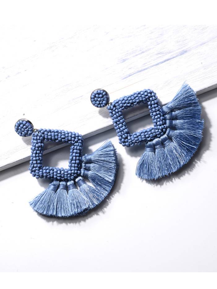 Hand-woven Tassel Earrings Blue F