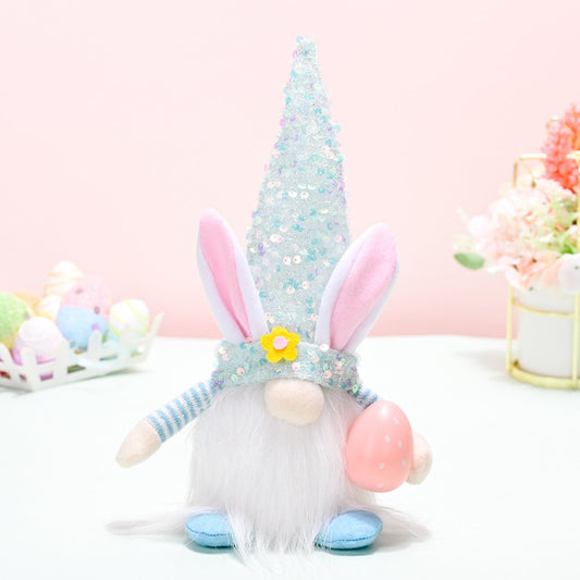 Easter Sequin Pointed Hat Faceless Gnome Pastel Blue One Size