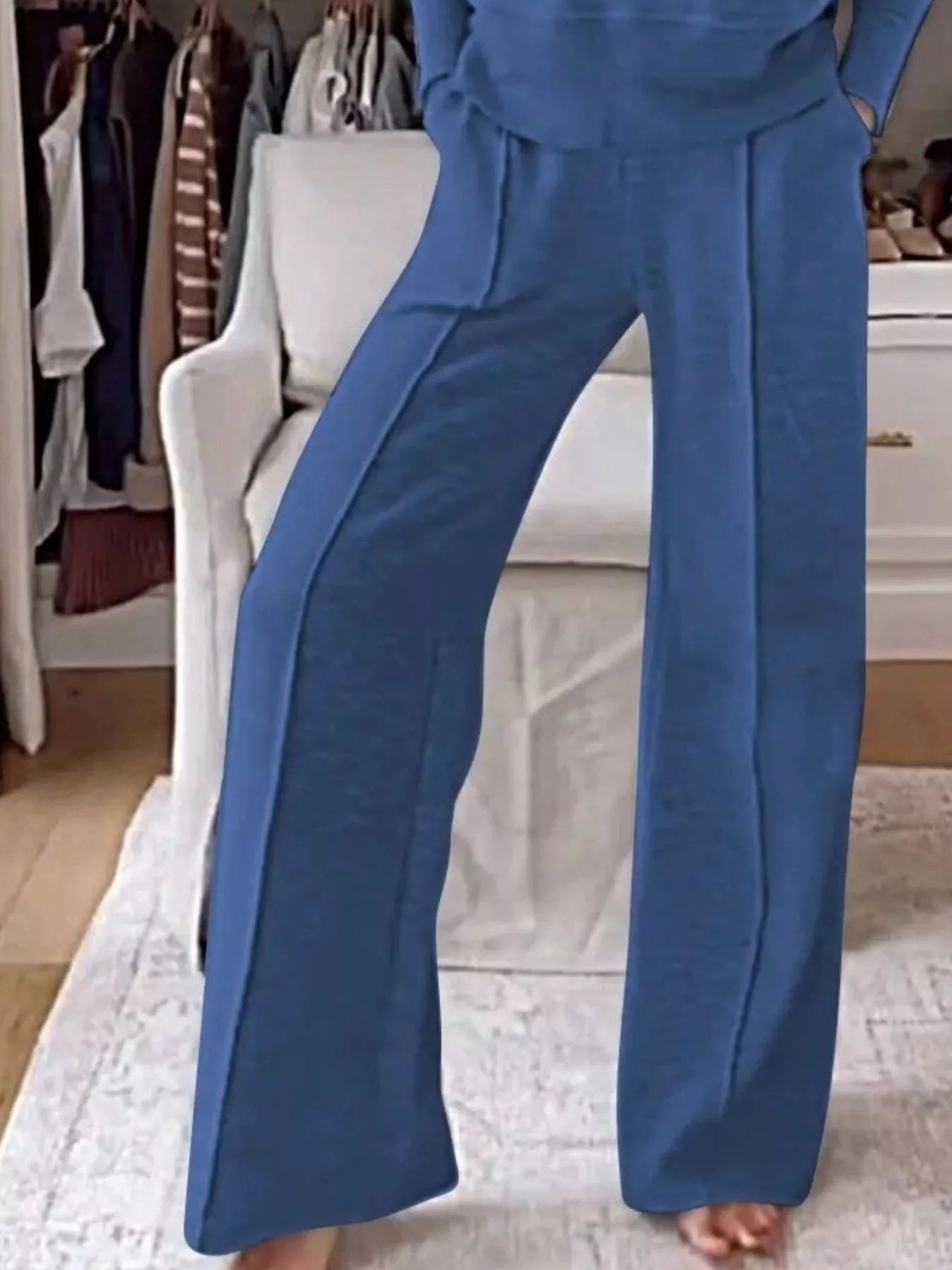 Full Size Cozy V-Neck Top and Pants Set Plus Size