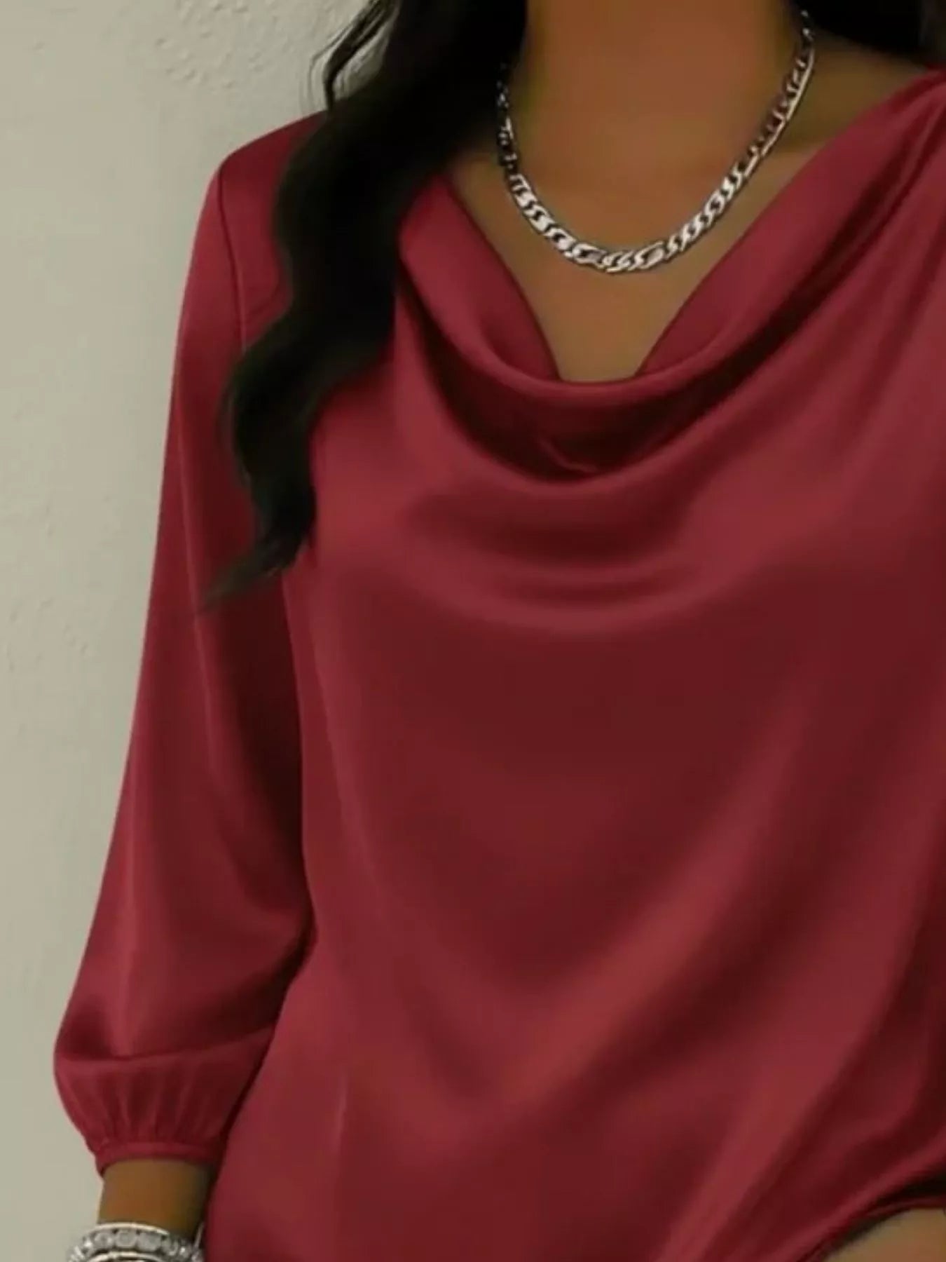 Full Size Satin Cowl Neck Blouse Inclusive Sizing